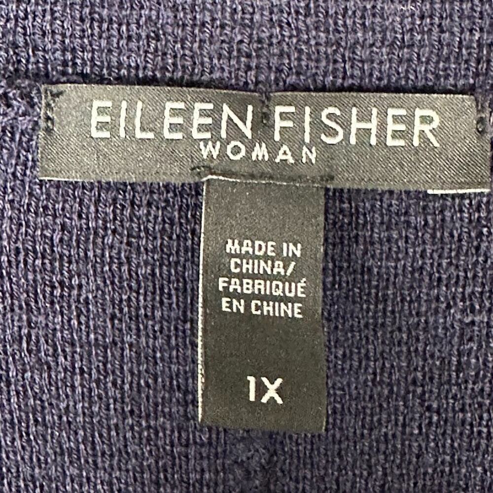 Eileen Fisher Sweater Womens 1X Navy Merino Wool Cardigan Preppy Career Neutral - Picture 7 of 11